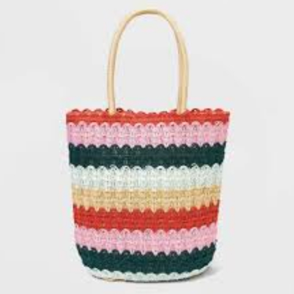 ART CLASS- Girls' Striped Straw Tote Bag - Pink/Green TARGET
